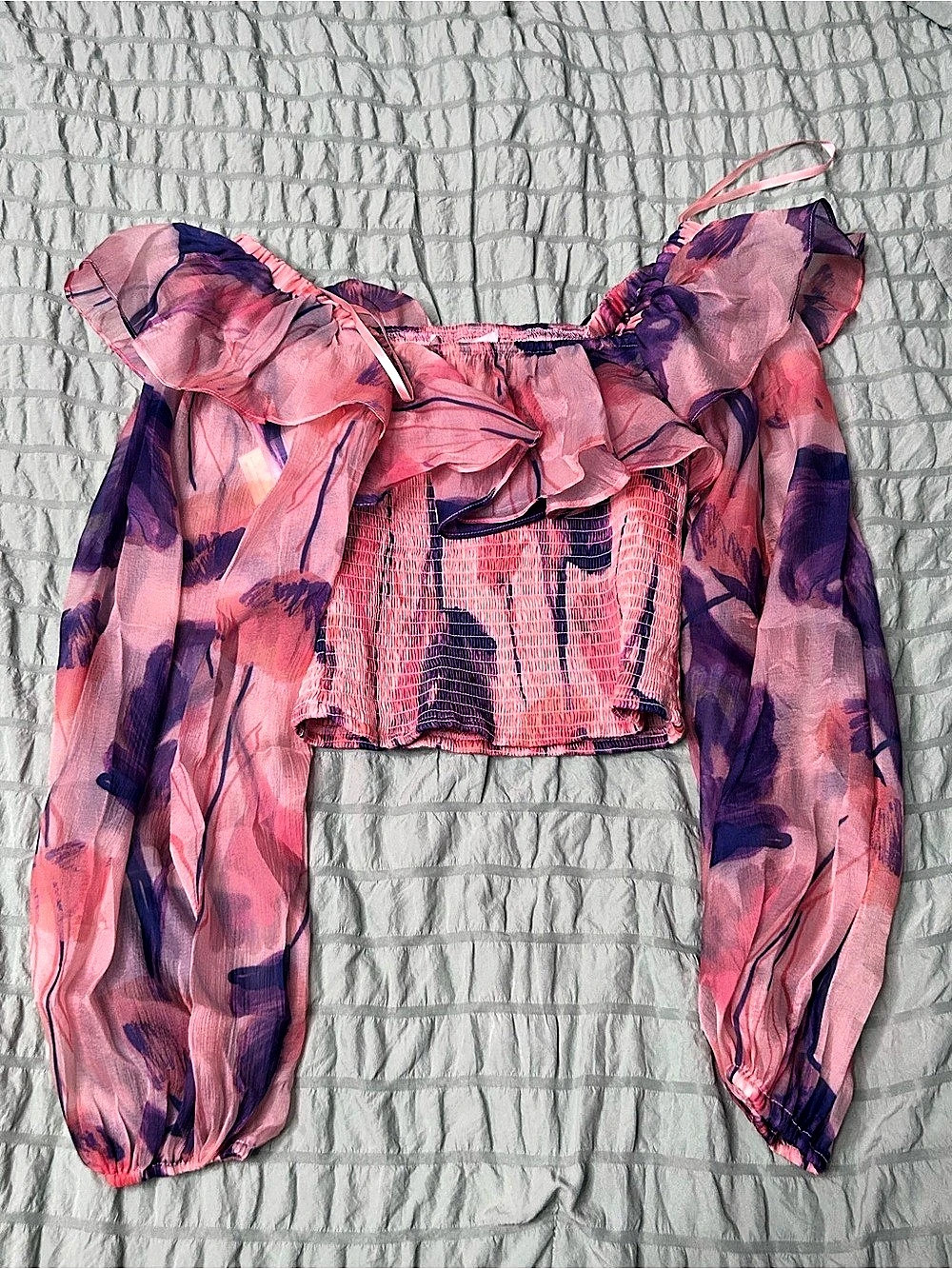 rutch Floral Ruffle Crop Blouse in Pink & Purple Like New